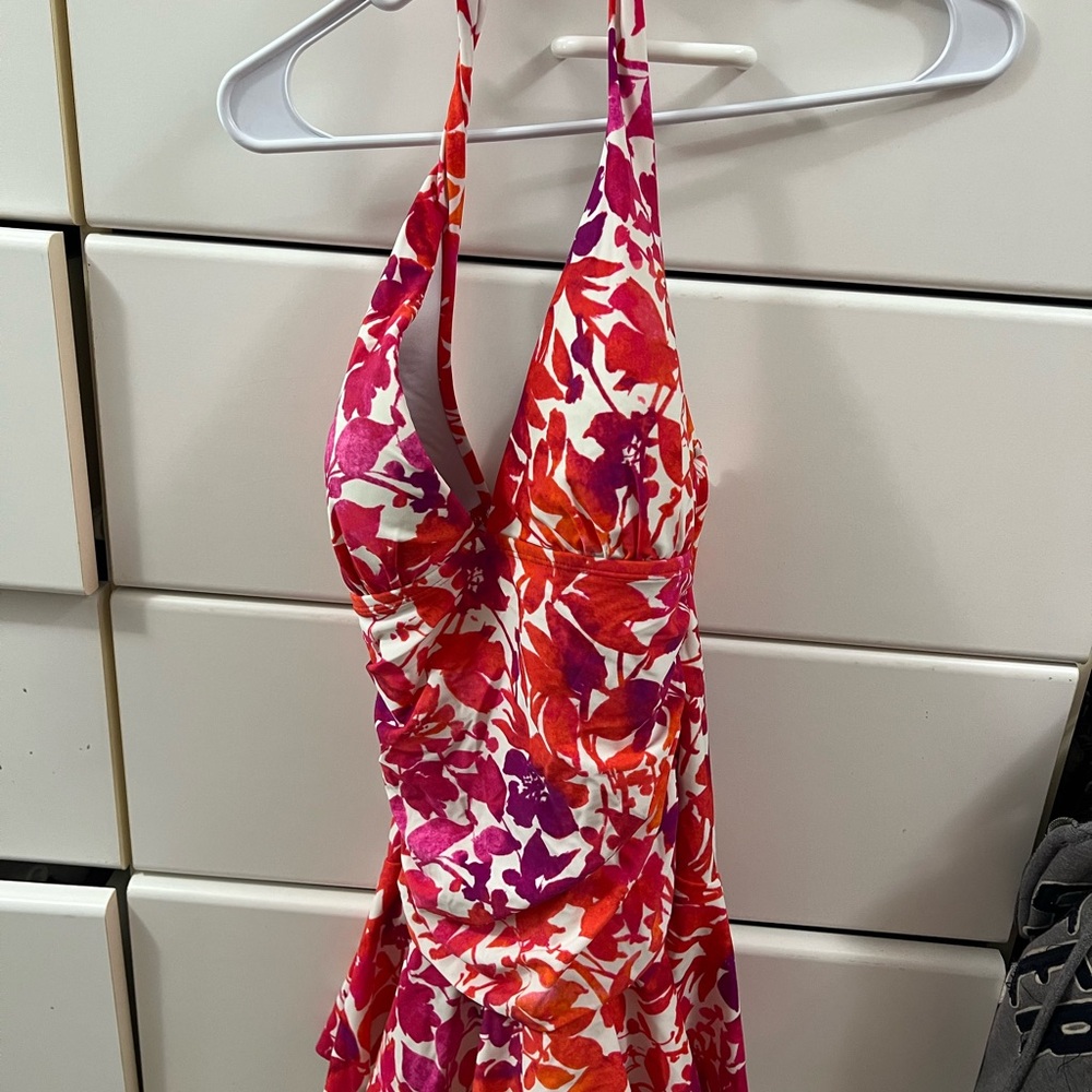 Chaps Pink and Orange One Piece Swim Halter